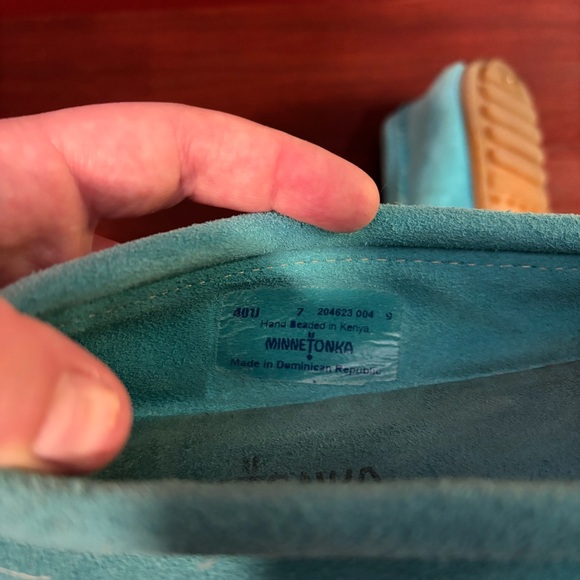 Minnetonka Beaded Turquoise Slipper Moccasins Womens 7 Suede Leather - Picture 6 of 6